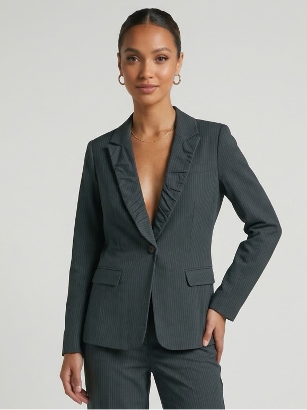 Cabi Beige & Black Pinstripe Tailored Blazer Jacket Size 6 #6012